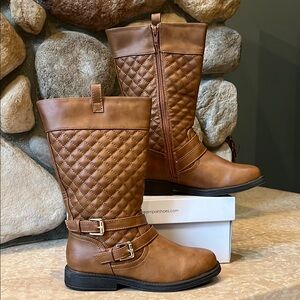 Polished Girls Knee High Fashion Riding Boots, tan, brand-new! 9 in tall.